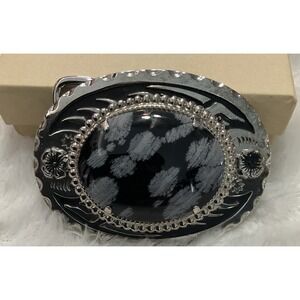 Obsidian Snowflake Real Or Faux In Western Belt Buckle Silver Tone From Oregon